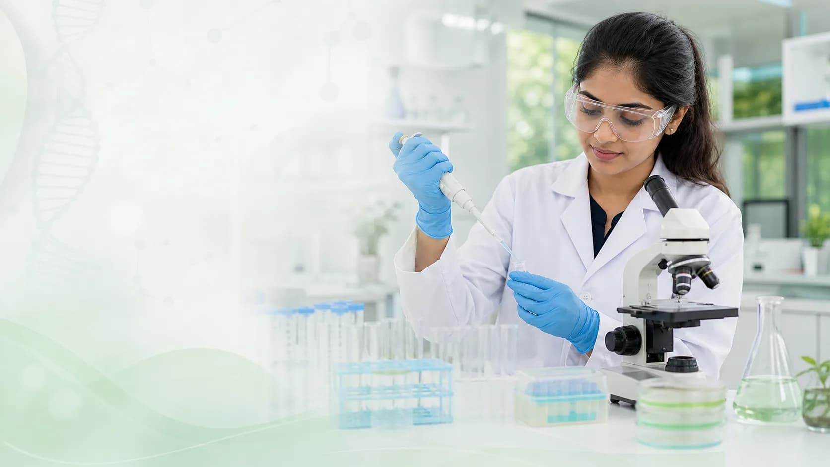 Indian biotechnology student conducting a supervised laboratory activity
